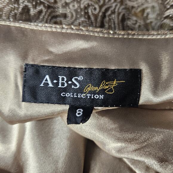 ABS Allen Schwartz Gold Mini Dress One Shoulder Gold Metallic Cocktail Sz 8 - Picture 9 of 10